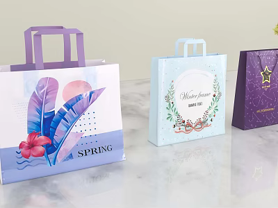 Stylish Decorative Gift Bags With Spring Theme Floral Patterns And Celebration Motifs 3d model