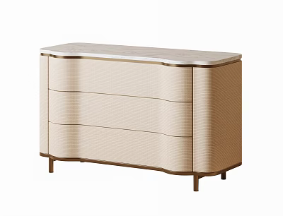 Beige Entryway Console Side Cabinet With Crocodile Texture Marble Top And Golden Legs 3d model