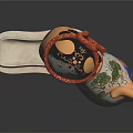 Elegant Oriental Perfume Container With Traditional Floral And Figure Patterns And Gold Accents