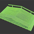 Skateboard Ramp Structure With Blue Railings And Red Graffiti On Gray Surface