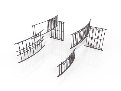 Curved Iron Railings With Decorative Patterns For Garden And Balcony Use 3d model