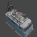 Vintage Blue And White Tracked Vehicle With Roof Cargo Wheels And Gear