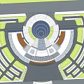 Modern Office Building Exterior Design With Circular Plaza And Landscaped Surroundings