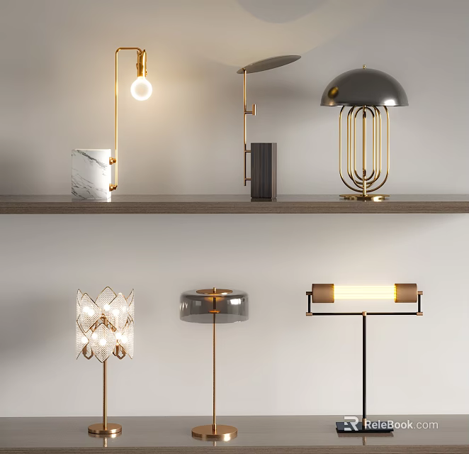 Stylish Modern Table Lamps With Various Design Styles And Metal Structures 3d model