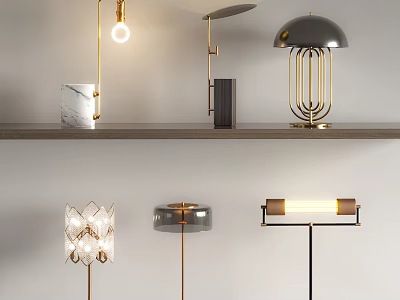 Stylish Modern Table Lamps With Various Design Styles And Metal Structures 3d model