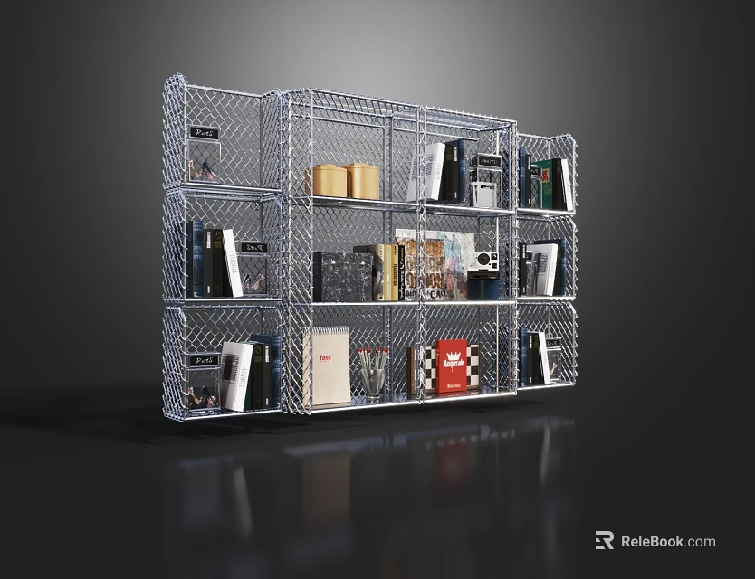 Modern Metal Wire Shelving With Multiple Tiers Holding Books And Storage Containers 3d model 