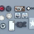 Stylish Wall Decor Collection Featuring Clocks Photo Frames Gear And Star Elements 3d model