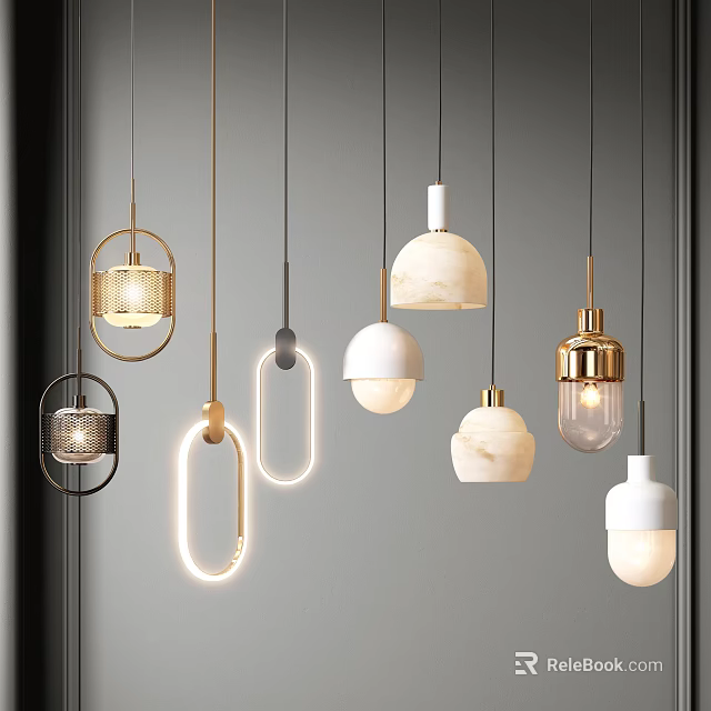 Modern Pendant Lights Featuring Stylish Geometric Shapes And Metal Glass Marble Textures 3d model 