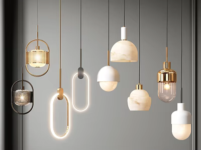 Modern Pendant Lights Featuring Stylish Geometric Shapes And Metal Glass Marble Textures 3d model