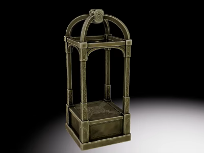 Ancient Bronze Lantern With Intricate Carvings Arched Top And Pillar Structure 3d model