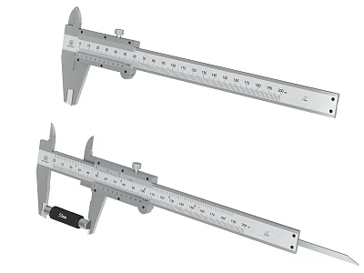 Two Precision Vernier Calipers Metal Measuring Tools With Accurate Scales 3d model