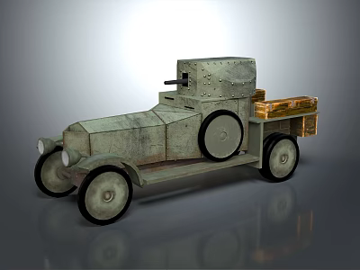 Vintage Armored Military Vehicle With Machine Gun And Wooden Cargo Crates 3d model