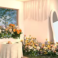Colorful Indoor Floral Decoration Design With Window Flower Wall And Floor Arrangements