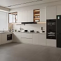 Modern Kitchen Interior With White Cabinets Black Appliances Countertop And Natural Light