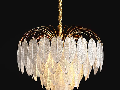 Elegant Feather Shaped Chandelier With Transparent Decor And Gold Frame 3d model