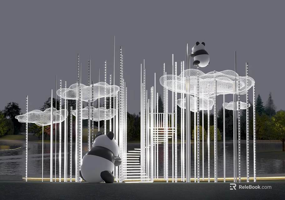 Waterfront Panda Cloud Light Installation Perfect For Photo Check In Spot 3d model