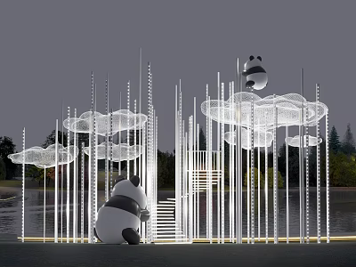 Waterfront Panda Cloud Light Installation Perfect For Photo Check In Spot 3d model