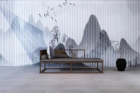 New Chinese background wall background 3d model