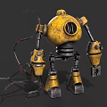 Yellow Vintage Game Movie Character With Metallic Body And Worn Mechanical Parts