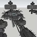 Futuristic Space Fleet With Mechanical Structures And Blue Lights In Cosmic Background
