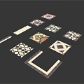 Various Shaped Decorative Floor Mats With Geometric Patterns In Black White And Brown