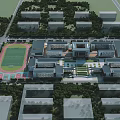 Modern School Campus Design With Swing Doors Sports Field And Green Areas