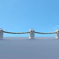 Modern Metallic Fence Structure With Cube Posts And Chain Link Grid Design