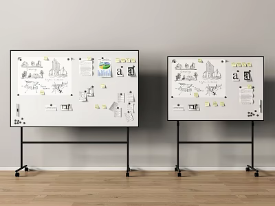 Public Facility Whiteboards with Stands Featuring Hand Drawn Sketches Sticky Notes and Charts 3d model