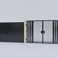 Modern Black Gates With Wavy Pattern Vertical Slats Grid Design And Beige Pillars 3d model