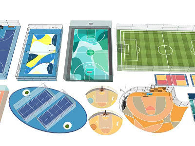 Modern Football Field Design With Green Turf And White Marking Lines 3d model