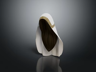 3D Character Head Model With White Hood Gold Trim And Brown Hair Side View 3d model