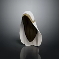 3D Character Head Model With White Hood Gold Trim And Brown Hair Side View