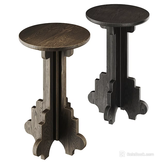 Modern Wooden Side Tables With Dark Brown And Black Finish And Unique Leg Design 3d model 