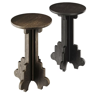 Modern Wooden Side Tables With Dark Brown And Black Finish And Unique Leg Design 3d model
