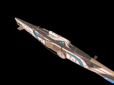 Futuristic Warship Featuring Sleek Blue And White Design With Aerodynamic Structure 3d model