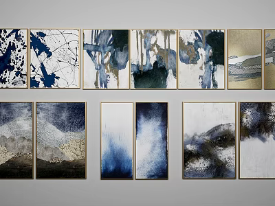 Modern Abstract Paintings Collection With Blue Black White Tones And Brush Strokes 3d model