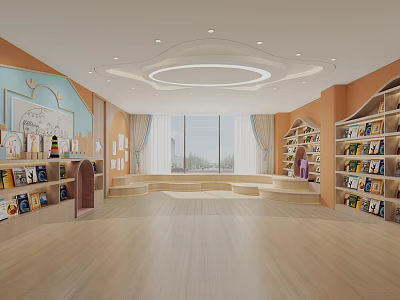 School Bright Reading Space With Bookshelves Large Windows And Educational Books For Students 3d model