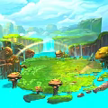 Stunning Scenic Landscape With Green Island Blue Waters Waterfall Rainbow And Mushroom Plants