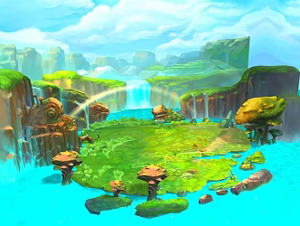 Cartoon hand-painted landscape scene 3d model