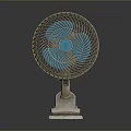 Modern Tabletop Electric Fan With Blue Blades And White Base Metal Grille