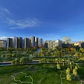 Aerial Urban Planning Featuring Modern High Rise Buildings River Greenery And Roads