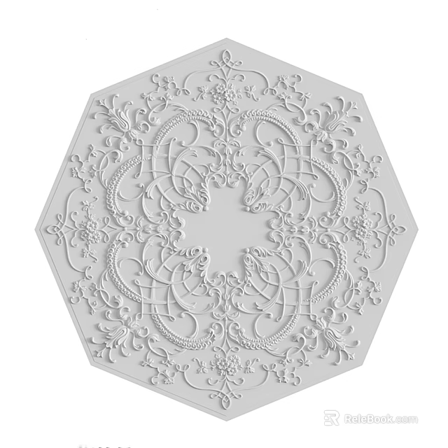White Octagonal Ceiling Medallion With Intricate Embossed Decorative Patterns For Decoration 3d model