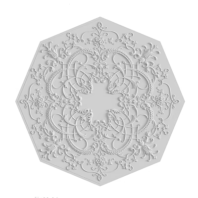 White Octagonal Ceiling Medallion With Intricate Embossed Decorative Patterns For Decoration 3d model