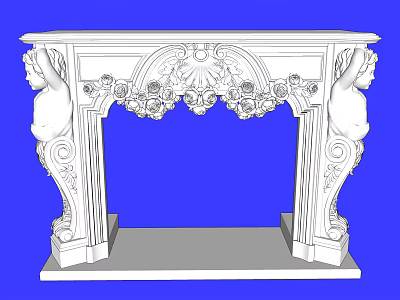 Classical Style White Fireplace With Ornate Carvings Angel Statues And Floral Motifs On Top 3d model