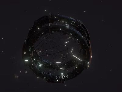 Ring Shaped Space Station With Illuminated Lights In Starry Outer Space 3d model