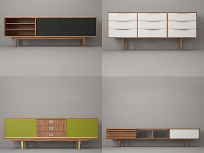 Modern TV Stand Design With Wooden Structure Multiple Colors Drawers And Shelves 3d model