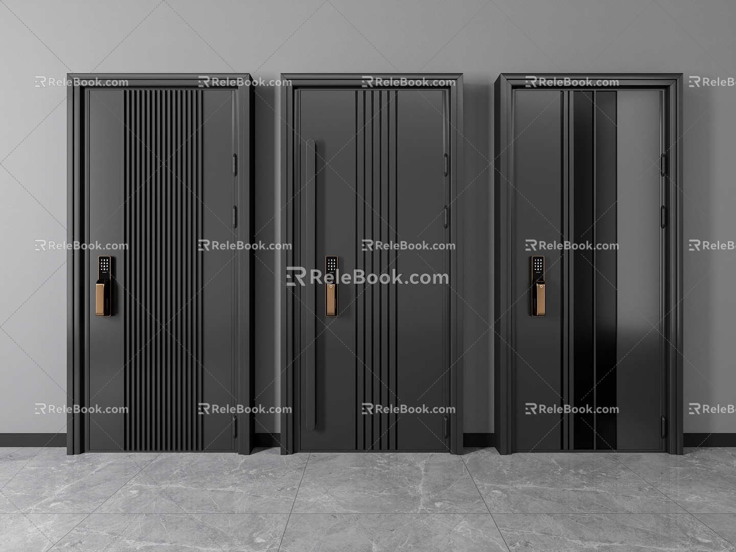 Modern security door metal door entry door 3d model