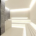 SPA Sauna Interior Design With Wooden Walls Benches And Warm Lighting