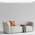 Beige Two Seater Sofa With Orange Cushion And Gray Plaid Blanket