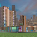 Modern Station Exterior Featuring Glass Curtain Walls Urban Skyline Road And Green Lawn